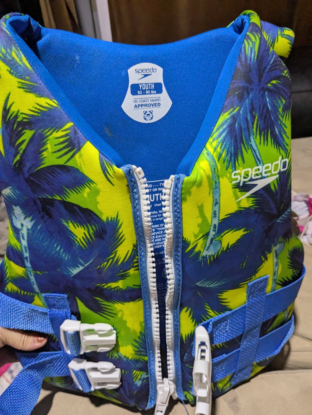 Speedo Youth Swim Vest in Blue and Green Palm Print